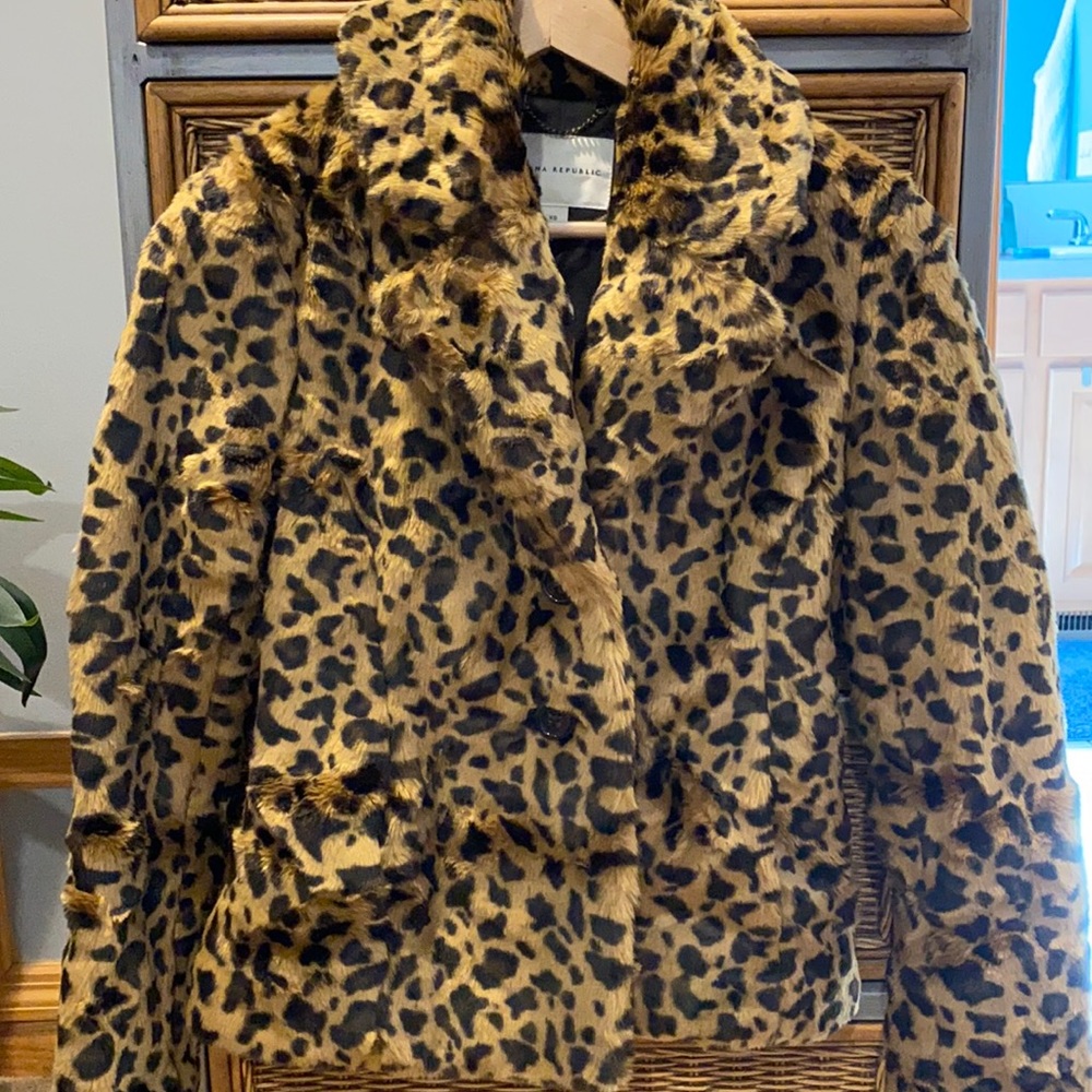 Banana Republic-Furry Leopard Jacket Blazer-XS-New
